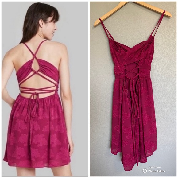 Wild Fable Size Small Fuchsia Pink Criss-Cross Tie Back Skater Dress NWT - Picture 4 of 14